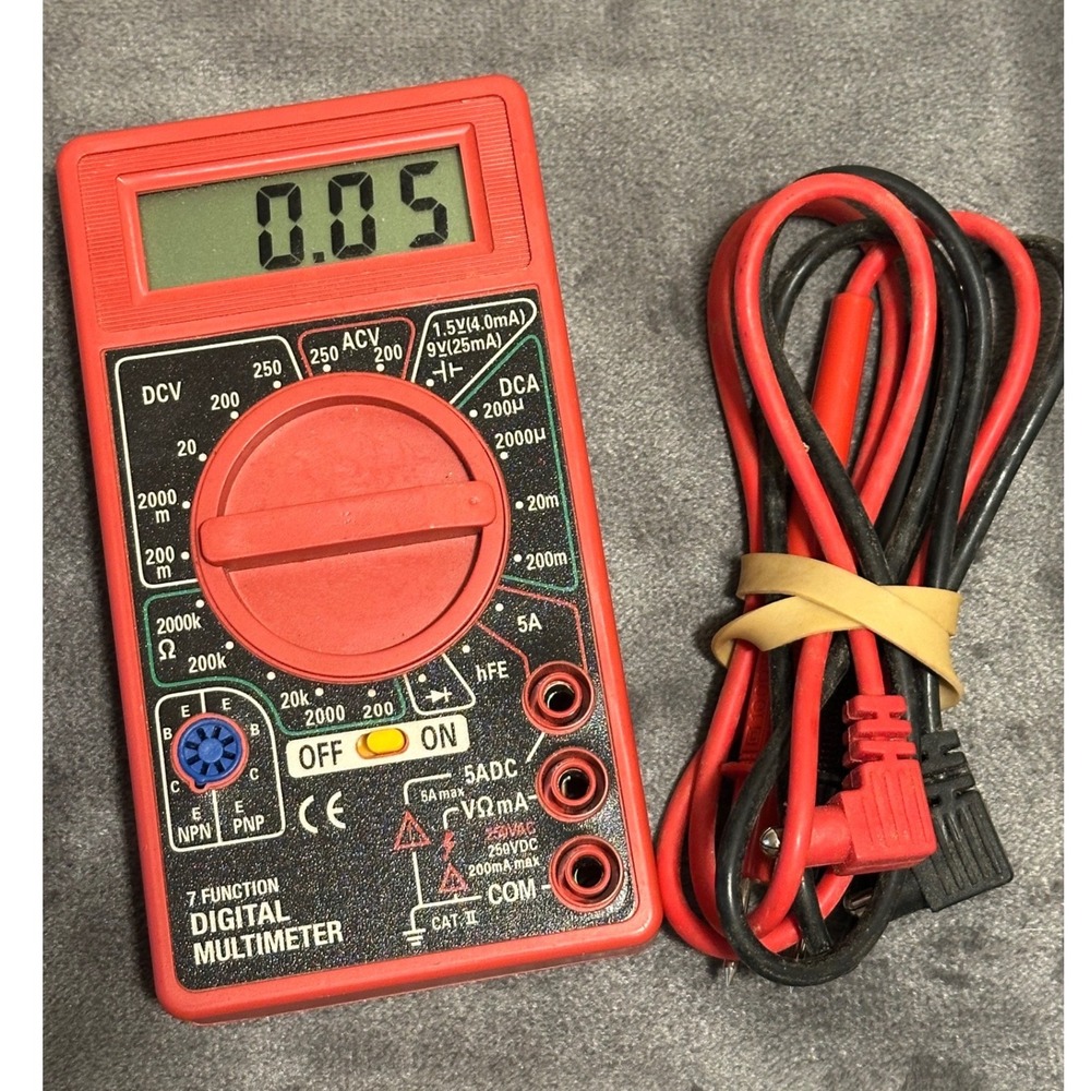 Cen-Tech 7 Function Digital Multimeter 63604 Red with Test Leads and Manual